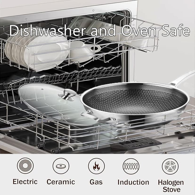Wok Pan,Hybrid Nonstick 14 Inch Wok with Lid,Induction Non Stick Stainless Steel Large Deep Woks&Stir-Fry Pans,Stay-Cool Handle Skillets,PFOA Free Cookware,14 Inch Wok Pan