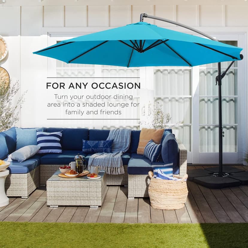 Best Choice Products 10ft Offset Hanging Market Patio Umbrella w/Easy Tilt Adjustment, Polyester Shade, 8 Ribs for Backyard, Poolside, Lawn and Garden