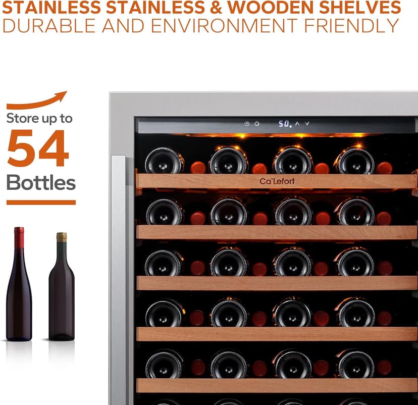24 Inch Wine Fridge, 54 Bottle Wine Cooler Refrigerator, 40-65°F Wine Refrigerator Glass Door, 3 LED Wine Fridge, Built-in or Freestanding Wine Fridge for Home/Bar/Kitchen (5.65 cu.ft)