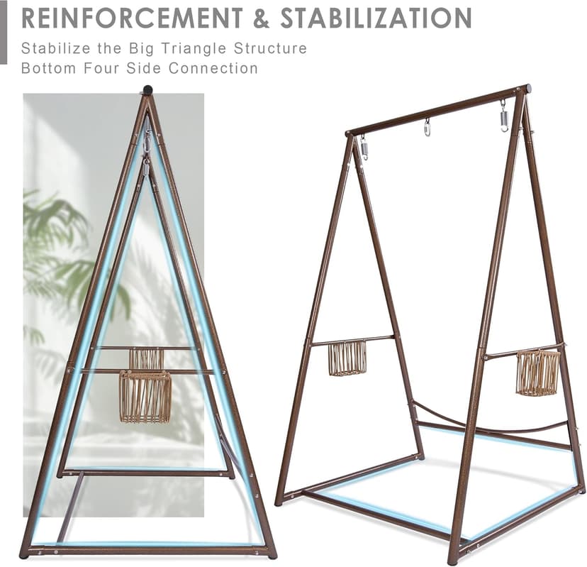 Reinforced Base & Triangular Structure Hammock Stand with 2 Storage Baskets, Swing Stand with 3 Hooks Fit for Most Hanging Chair for Oudoor&Indoor (Stand Only) (Coffee)