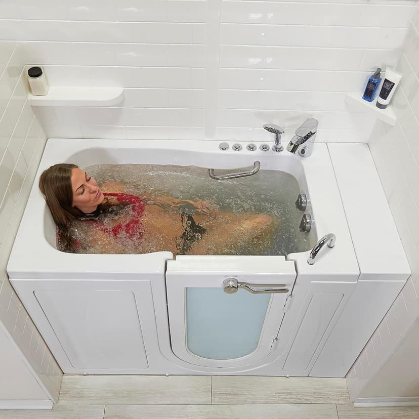 Ella Capri 30"x52" Acrylic Air + Hydro Massage and Heated Seat Walk-In Bathtub with Right Outward Swing Door, 2 Piece Fast Fill Faucet, 2" Dual Drain