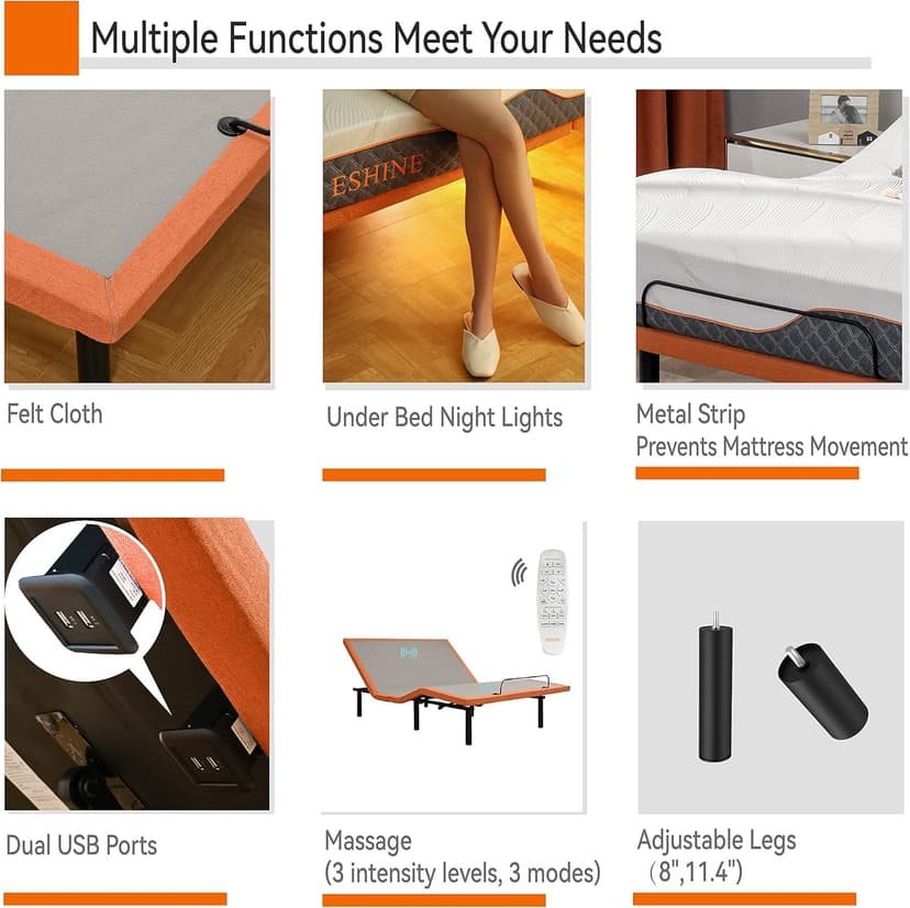 ESHINE Split King Adjustable Bed Frame with Mattress - 14” Luxury Hybrid Mattress, Smart APP Contorl, Massage, Zero Gravity, Anti-Snore, 5 Minutes Installation, Head and Foot Incline, Split King
