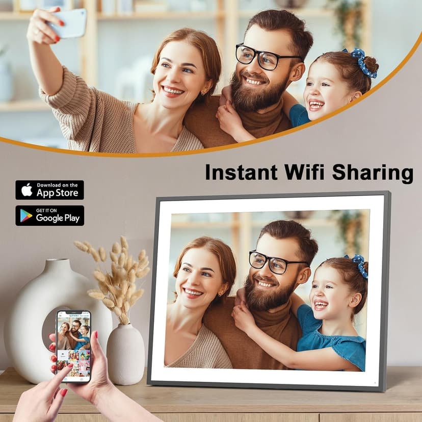 19-inch Digital Picture Frame Large-Photo-Frame - 64GB Dual-WiFi Digital Frame, Light Sensor, Full Function, Sharing Photos Videos via App or Email Instantly, Unlimited Cloud Storage, Wall Mountable