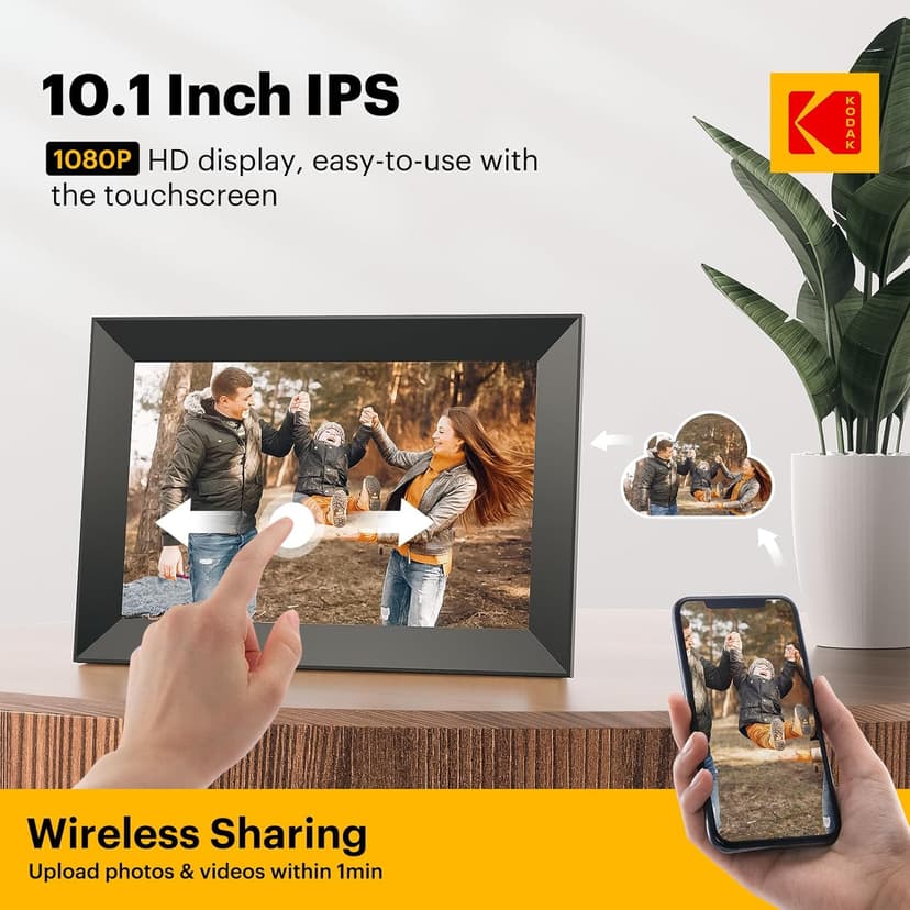 KODAK 10.1 Inch WiFi Digital Picture Frame,1280x800 HD IPS Touch Screen, Electronic Smart Photo Frame with 32 GB Memory, Auto-Rotate, Instantly Share Photos/Videos from Anywhere