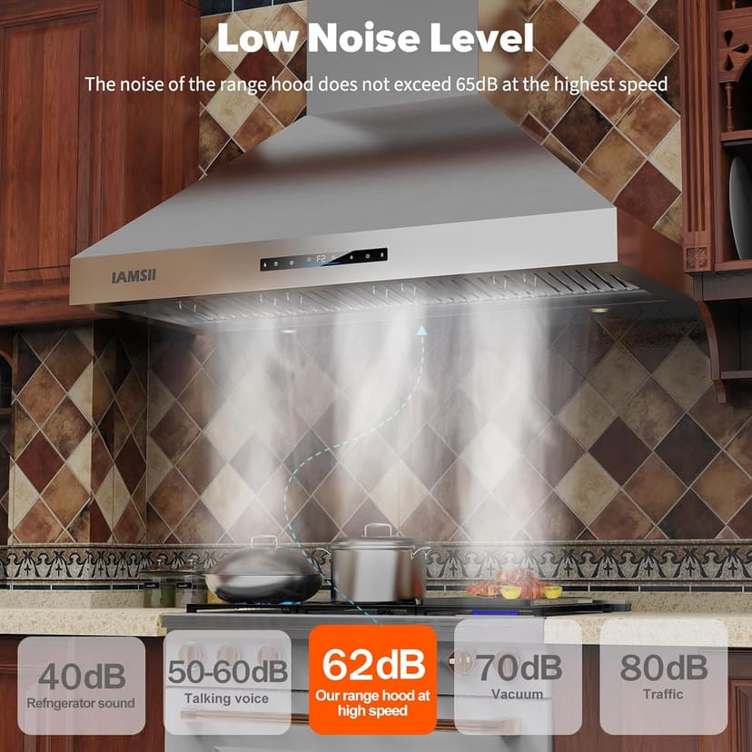 Wall Mount Range Hood 48 inch, 1200 CFM Kitchen Vent Hood, Stainless Steel Filters,4 Speed Gesture Sensing&Touch Control Panel, Stainless Steel Kitchen Vent