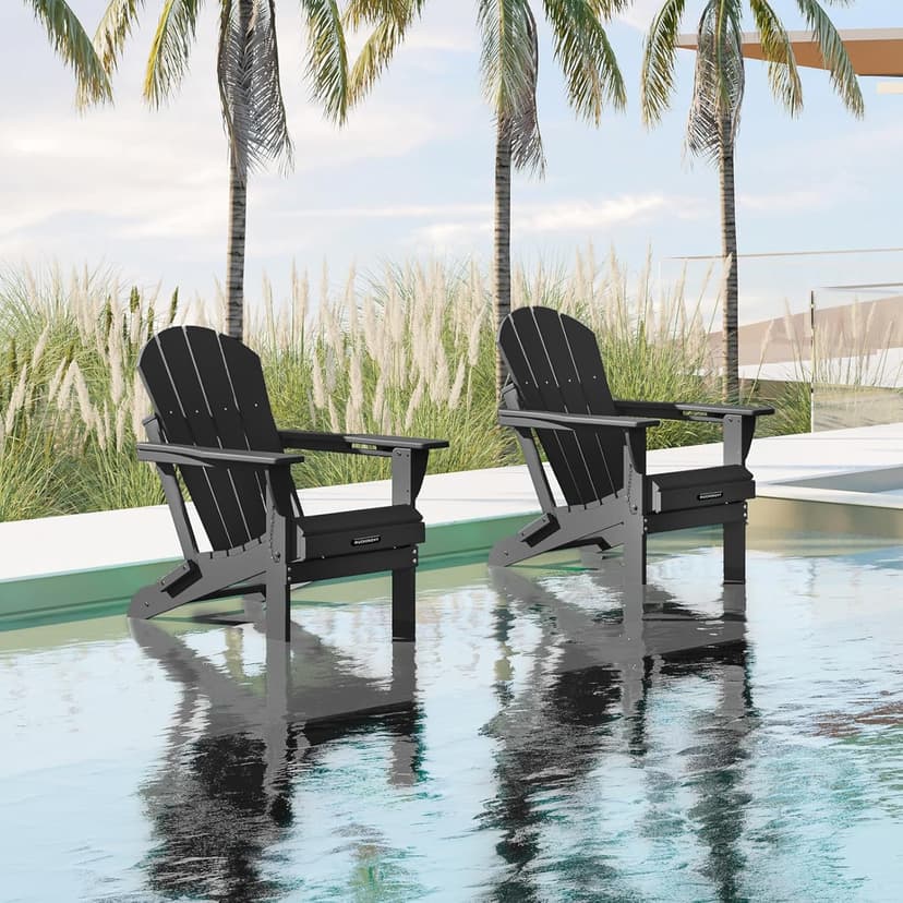 MUCHENGHY Folding Adirondack Chairs Patio Chairs Outdoor Adirondack Chair Weather Resistant Chair for Patio, Outside, Deck, Backyard, Fire Pit Chair, Campfire Chairs (Black)