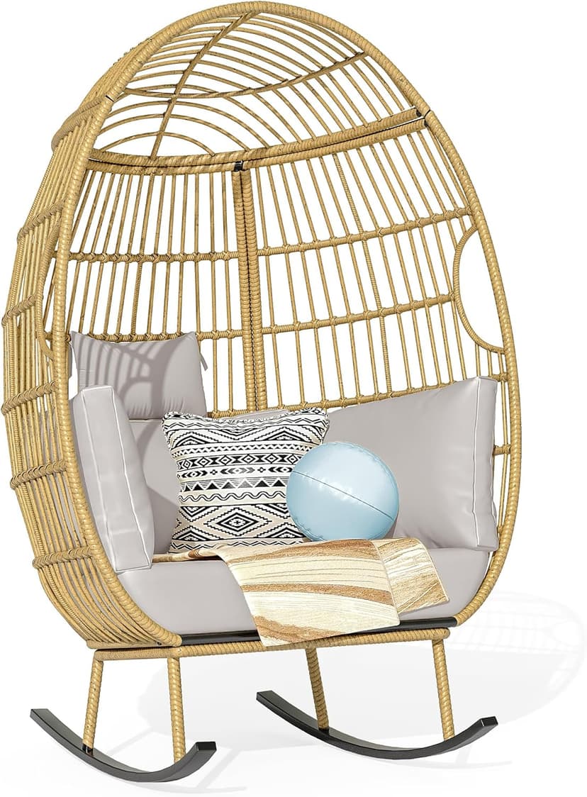 YITAHOME Wicker Egg Chair - Outdoor Rocking Chair for Patio, Grey