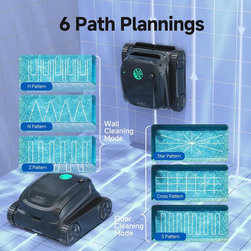 WYBOT S2 Cordless Robotic Pool Cleaner, Smart Navigation Inground Pool Vacuum Lasts 180 Mins, Wall Climbing & Waterline Cleaning for Pools up to 3229 Sq.ft, Switch/App Mode, Dual Filtration
