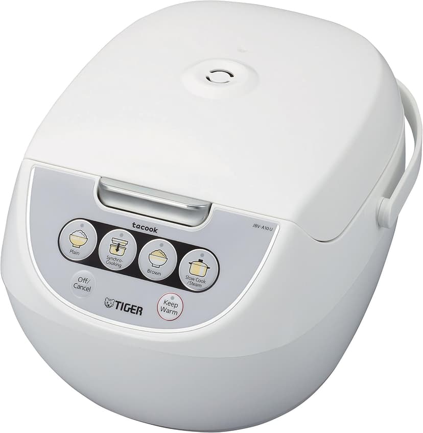 Tiger JBV-A10U 5.5-Cup (Uncooked) Micom Rice Cooker and Warmer with Tacook Food Steamer Cooking Tray Technology, White