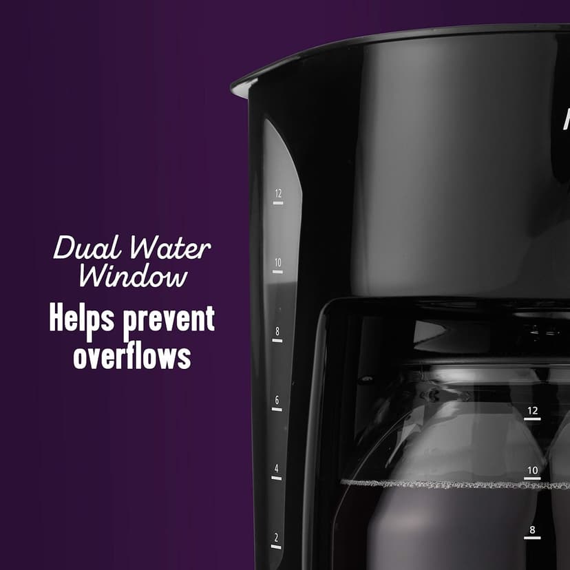 Mr. Coffee Black Coffee Maker, 12 Cups, with Auto Pause and Glass Carafe, Perfect for Home and Office Use