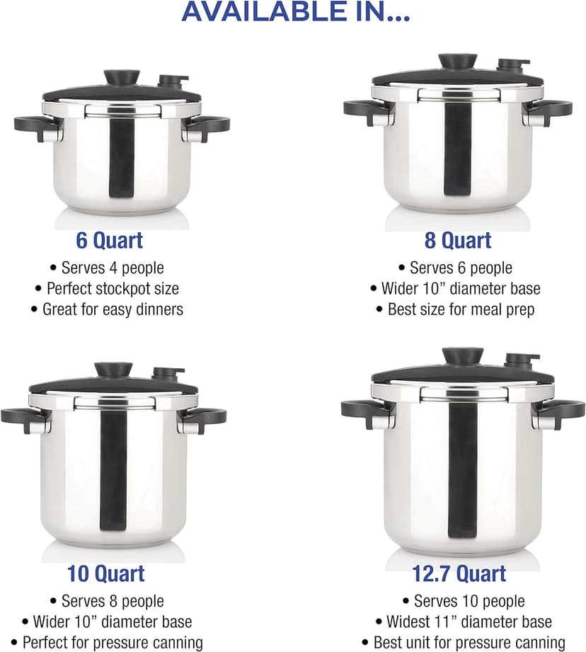 Zavor EZLock Stove Top Pressure Cooker 7 Quart - Stainless Steel, Multi Pressure Levels, Easy Locking, Induction Ready, Digital Cookbook & Steamer Basket | Olla de Presion Acero Inoxidable