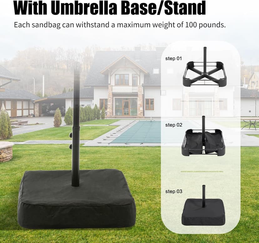 15ft Patio Umbrella with Base Included, Double Sided Outdoor Large Rectangular Patio Umbrella with Crank Handle, for Lawn Garden, Khaki