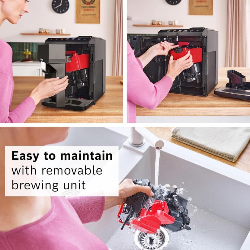 Bosch 500 Series Fully Automatic Espresso Machine – Touch Control Panel, Milk Hose, Ceramic Grinder, Uses Beans & Ground Coffee, 9 One-Touch Drinks, in Black TPU40109
