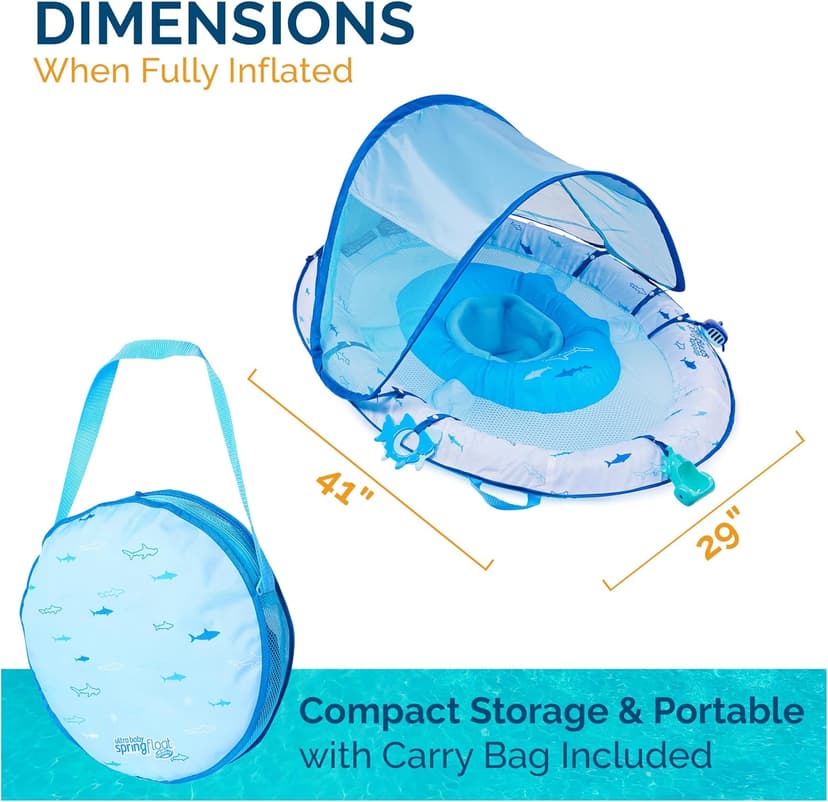 Swimways Ultra Baby Spring Float, Premium Inflatable Baby Pool Float with Sun Canopy, Fast Inflation & Carry Bag (9-24 Months), Mermaid Toys for Kids