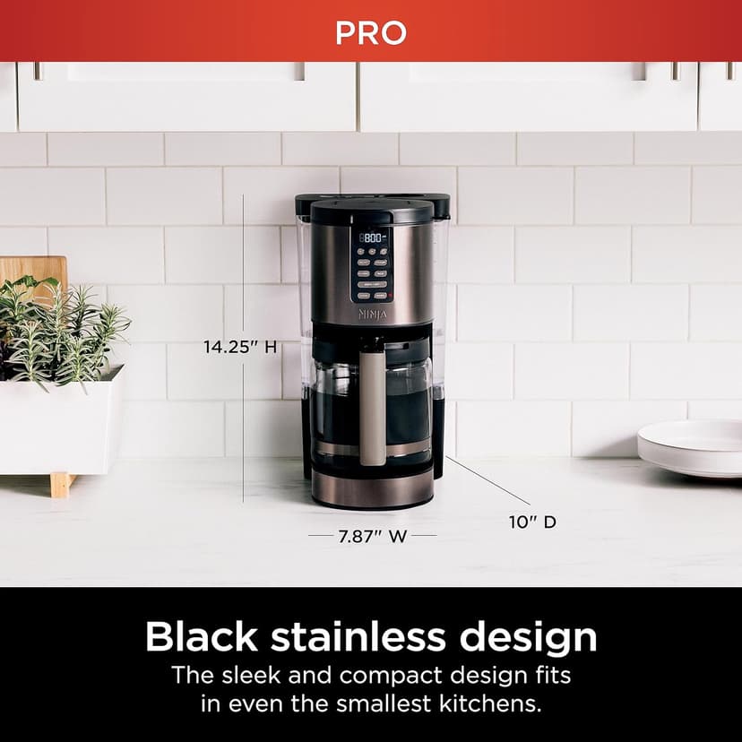Ninja Programmable XL 14-Cup Coffee Maker PRO, 14-Cup Glass Carafe, Freshness Timer, with Permanent Filter, Black Stainless Steel, DCM201BK