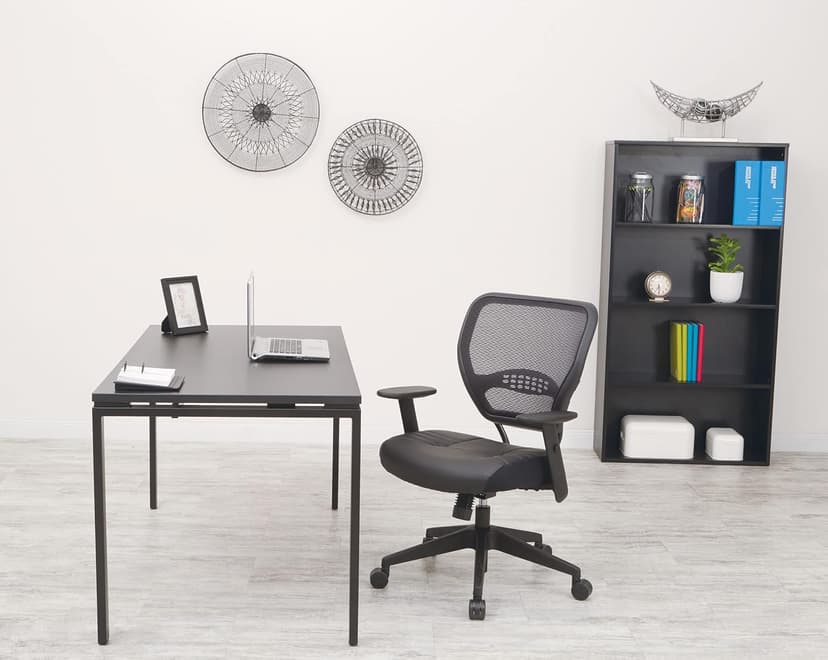 Space Seating Professional AirGrid Dark Back and Padded Black Eco Leather Seat, 2-to-1 Synchro Tilt Control, Adjustable Arms and Tilt Tension with Nylon Base Managers Chair