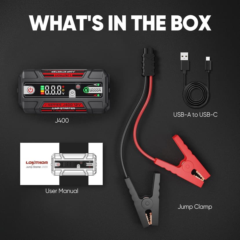 J400 Jump Starter with ConnectMax Tech, 2000A 12V Battery Jumper Starter Portable, Lithium Jump Box and Jump Pack for Up to 8.0-Liter Gas and 6.0-Liter Diesel Engines, Smart Digital Screen