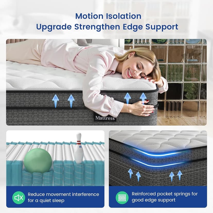 King Size Mattress, 12 Inch Firm Hybrid King Bed Mattress in a Box, with Gel Memory Foam and Individual Pocket Springs, Motion Isolation, Strong Edge Support & Pressure Relief
