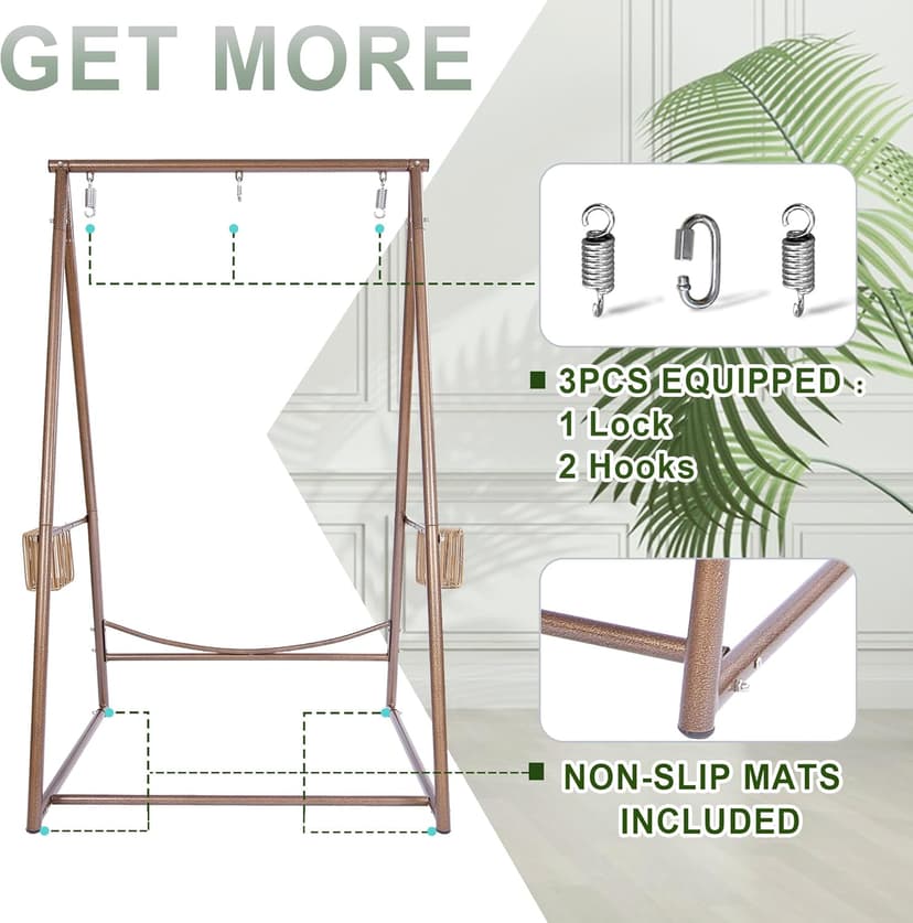 Reinforced Base & Triangular Structure Hammock Stand with 2 Storage Baskets, Swing Stand with 3 Hooks Fit for Most Hanging Chair for Oudoor&Indoor (Stand Only) (Coffee)
