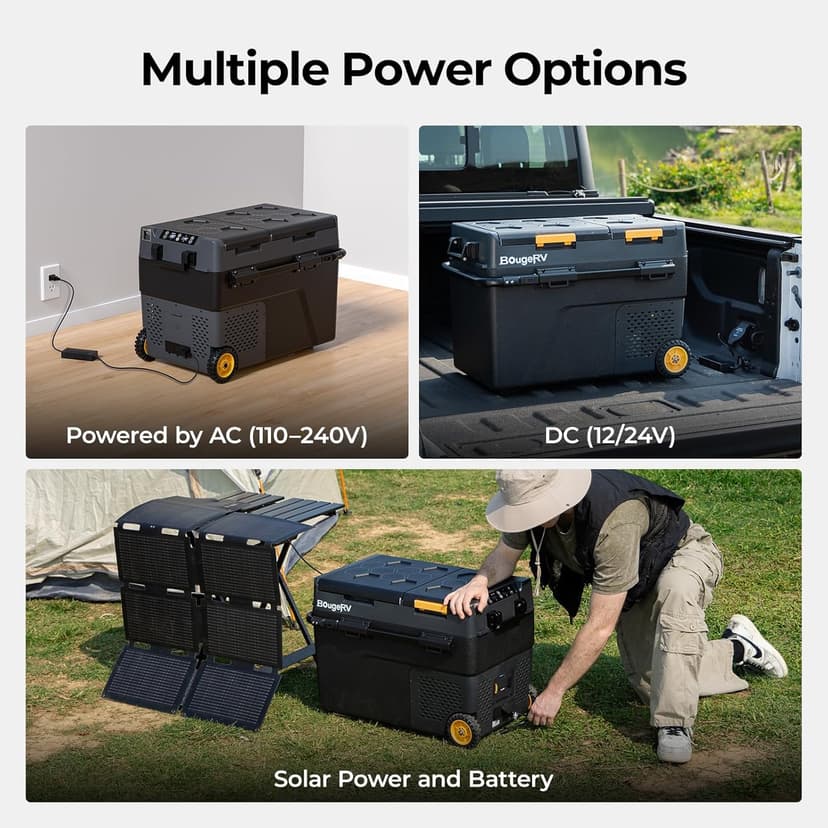 BougeRV 12 Volt Car Refrigerator, CRD2 52 Quart Portable Fridge Freezer with APP Control, -4℉ to 68℉ Dual Zone Compressor Electric Cooler 12/24V DC, 110~240V AC for Overlanding, Camping, RV, Truck
