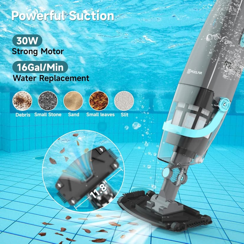 Cordless Handheld Pool Vacuum, Rechargeable Pool Cleaner with 16 Gal/Min Suction, 60 Min Runtime, Dual-Phase Cleaning System, Ideal for Above Ground Pools, Spas, Hot Tubs, Teal (2025 Version)