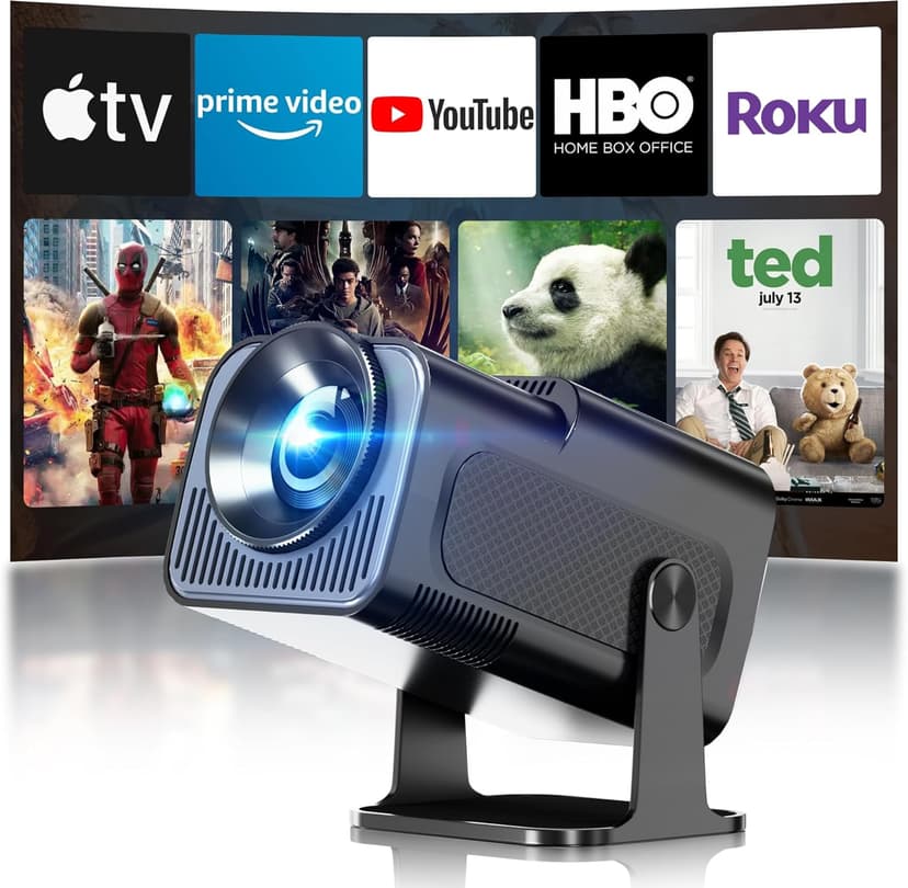 Smart Mini Projector with WiFi and Bluetooth,4k Portable Projector, 180° Rotating Adjustment with Android, Home Videoprojector with Auto Keystone Correction , Black