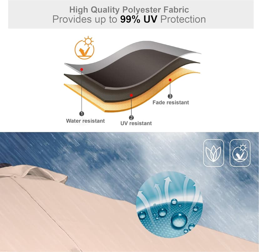PHI VILLA 15ft Large Patio Umbrella with Base, Double-sided Outdoor Umbrella, Beige