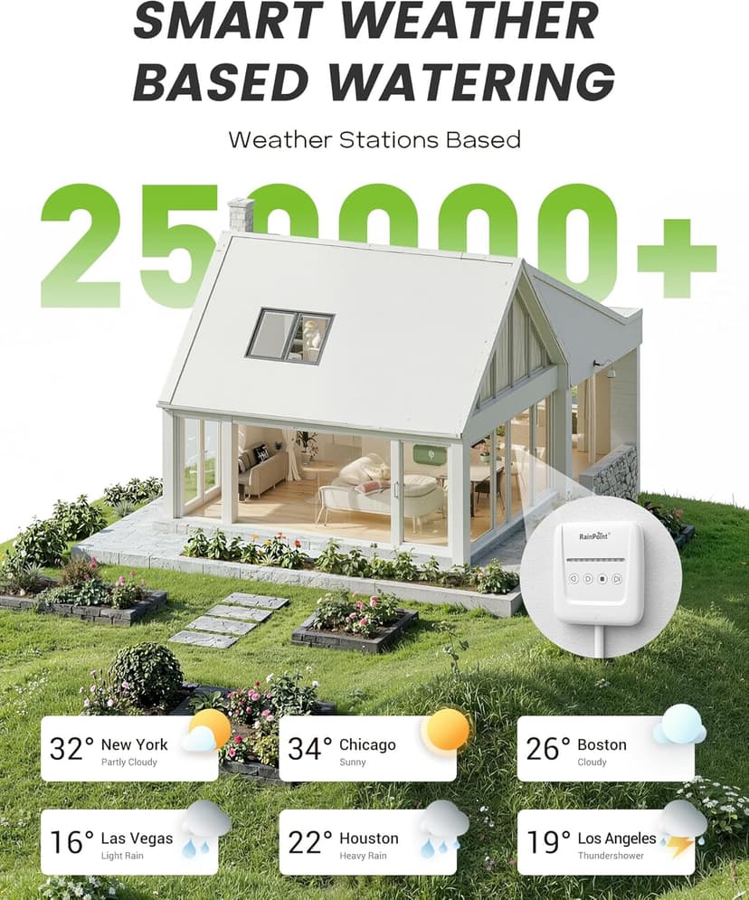 RAINPOINT 8 Zone Smart Sprinkler Controller - Local Weather Intelligence WiFi Sprinkler System Controller, Easy Install APP Control Irrigation System, Sprinkler Timer for Garden Yard