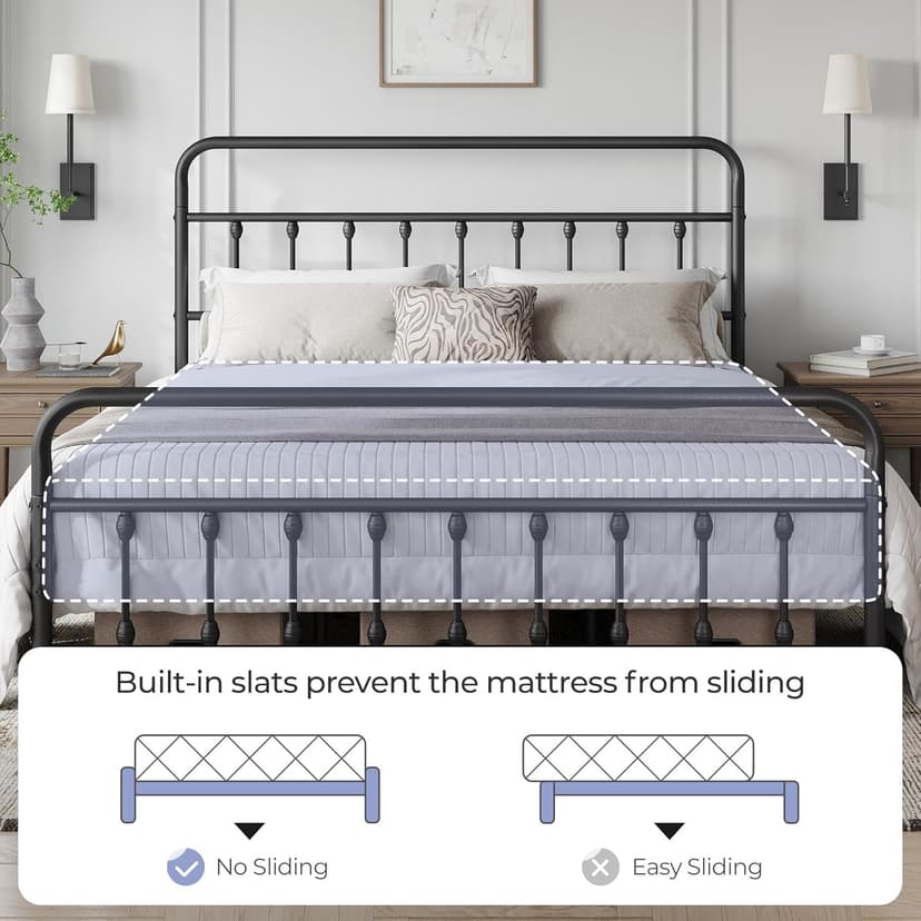 Yaheetech Classic Metal Platform Bed Frame Mattress Foundation with Victorian Style Iron-Art Headboard/Footboard/Under Bed Storage/No Box Spring Needed/King Size Black