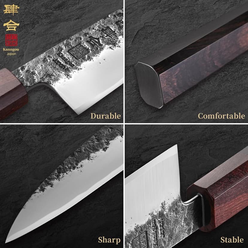 8.27 Inch Japanese Chef Knife, 210MM Black Forged Japanese Knife with Red Sandalwood and Eboy Wood Handle, Gyuto Chefs Knives with Premium Gift Box (WA Series)