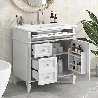 30'' Bathroom Vanity with Single Sink Combo, Modern Bathroom Storage Cabinet with 2 Drawers, 1 Pull Down Drawer and 1 Door, Freestanding Bathroom Vanities, Soft Closing, Solid Wood Frame