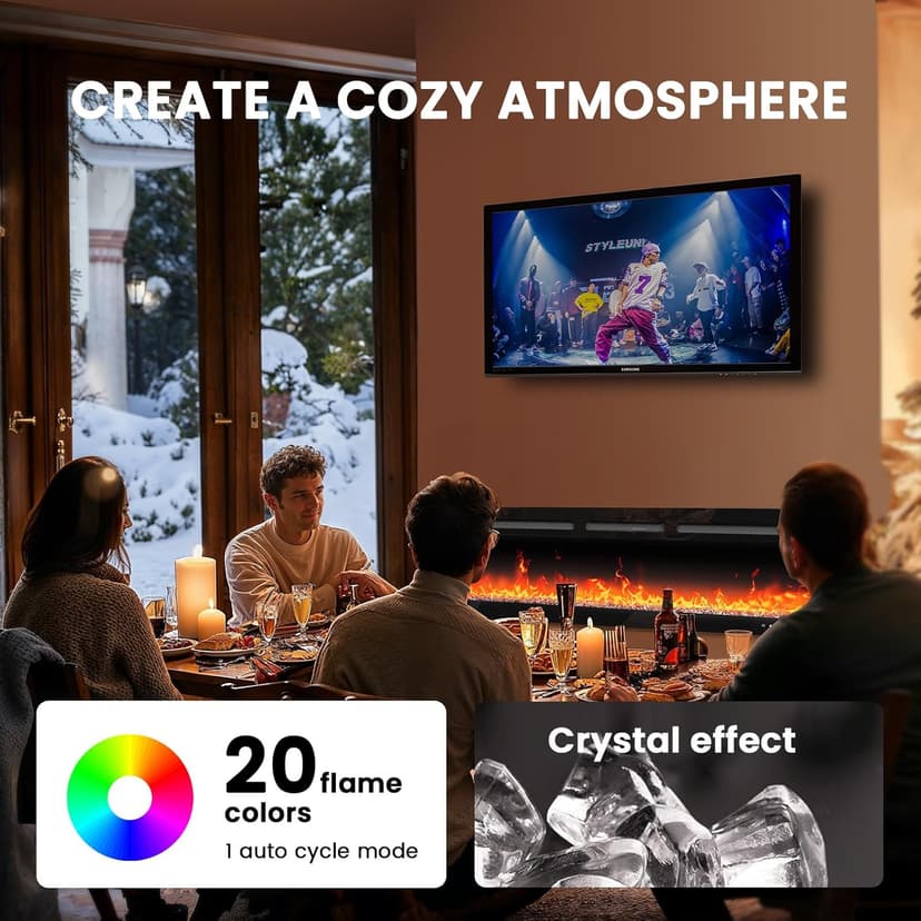 Silonn 50″Smart Electric Fireplace Heater with App & Remote Control, 5300 BTU Heat Output, Ultra-Slim Wall-Mounted or Recessed Electric Fireplace Inserts with Timer, 20 Flame Colors,WiFi Enabled