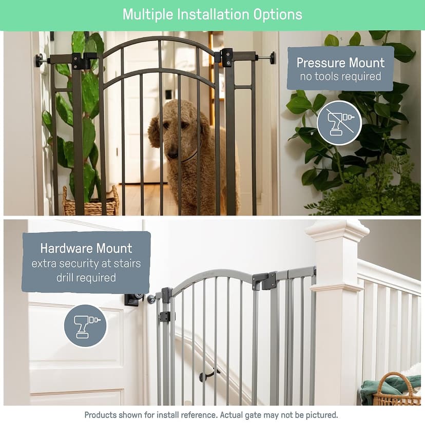 Summer Infant Extra Tall & Wide Safety Pet and Baby Gate, 29.5"-53" Wide, 38" Tall, Pressure or Hardware Mounted, Install on Wall or Banister in Doorway or Stairway, Auto Close Walk-Thru Door - Gray
