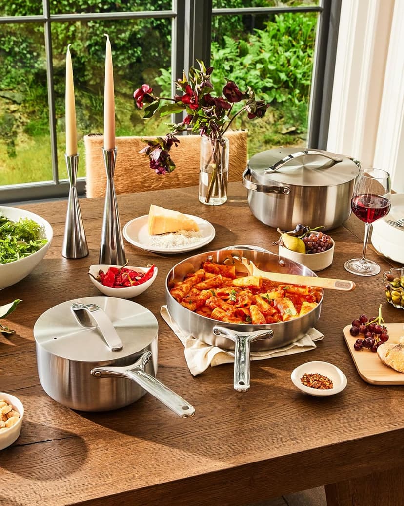 Caraway Stainless Steel Cookware Set (12 Piece) - 5-Ply Stainless Steel Pots & Pans - Includes Fry Pan, Sauce Pan, Sauté Pan, Dutch Oven, & Storage - Non Toxic, PTFE & PFOA Free