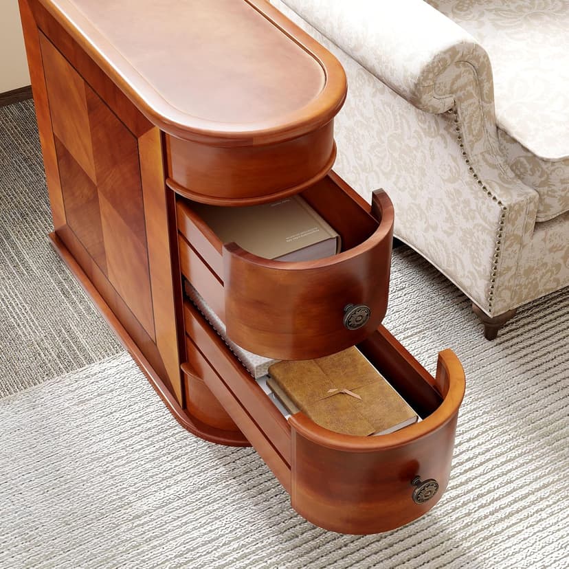 LITTLE TREE Wood End Table with 2 Drawers Sofa Side Table, No Assembly Required Vintage Slim Nightstand Bedside Table for Bedroom