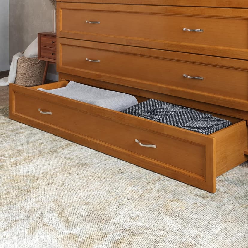 AFI, Northfield Queen Murphy Bed Chest with 6" Mattress, Storage Drawer & Built-in USB Charger, Light Toffee