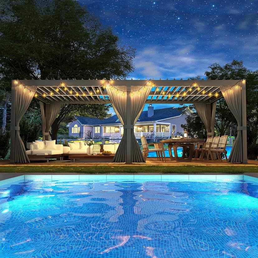 Aluminum 10x20 FT Louvered Pergola, Outdoor Pergola with Adjustable Louvered Roof Outdoor Patio Shade Cover, Waterproof & Rustproof Aluminum Gazebo for Backyard and Garden, Gray