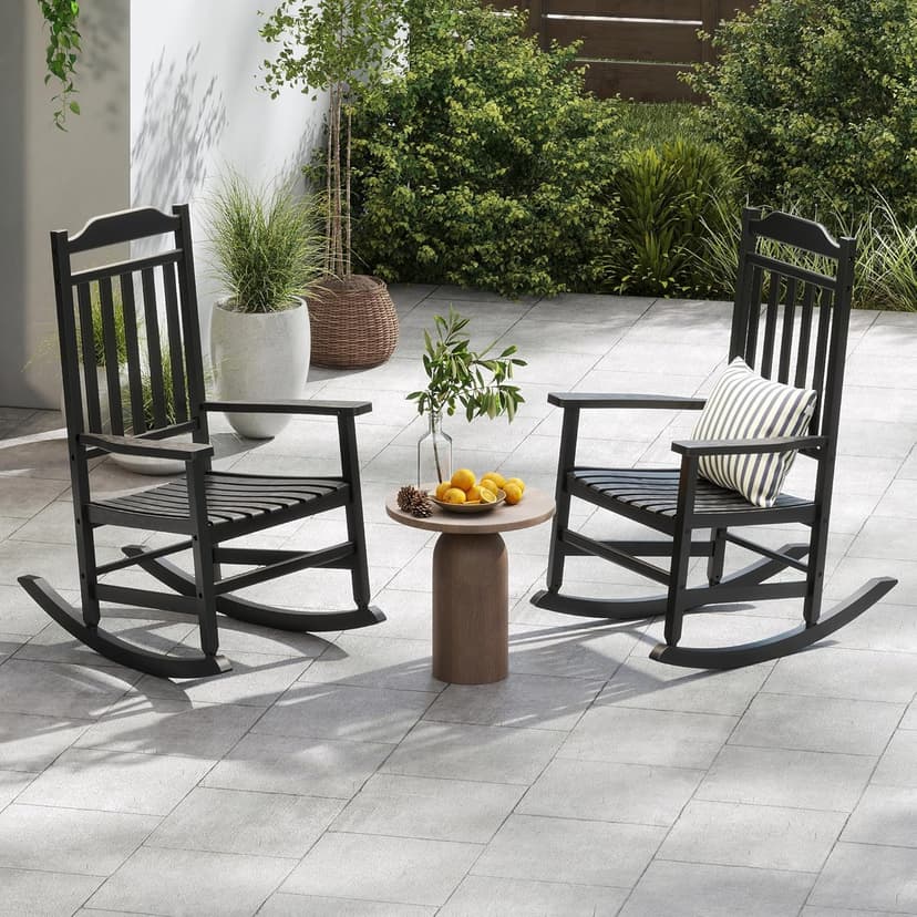Patio Rocking Chair Outdoor Set of 2,Weather Resistant Poly Resin Oversized Porch Rocker,High Back Smooth Design,350lb Weight Capacity,Indoor Outdoor Use(2,Black)