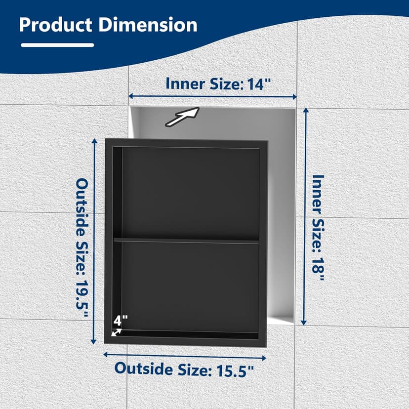 14x18 Medicine Cabinet Recessed, Medicine Cabinet Without Mirror, 304 Stainless Steel Medicine Wall Niche with Double Shelves, Matte Black