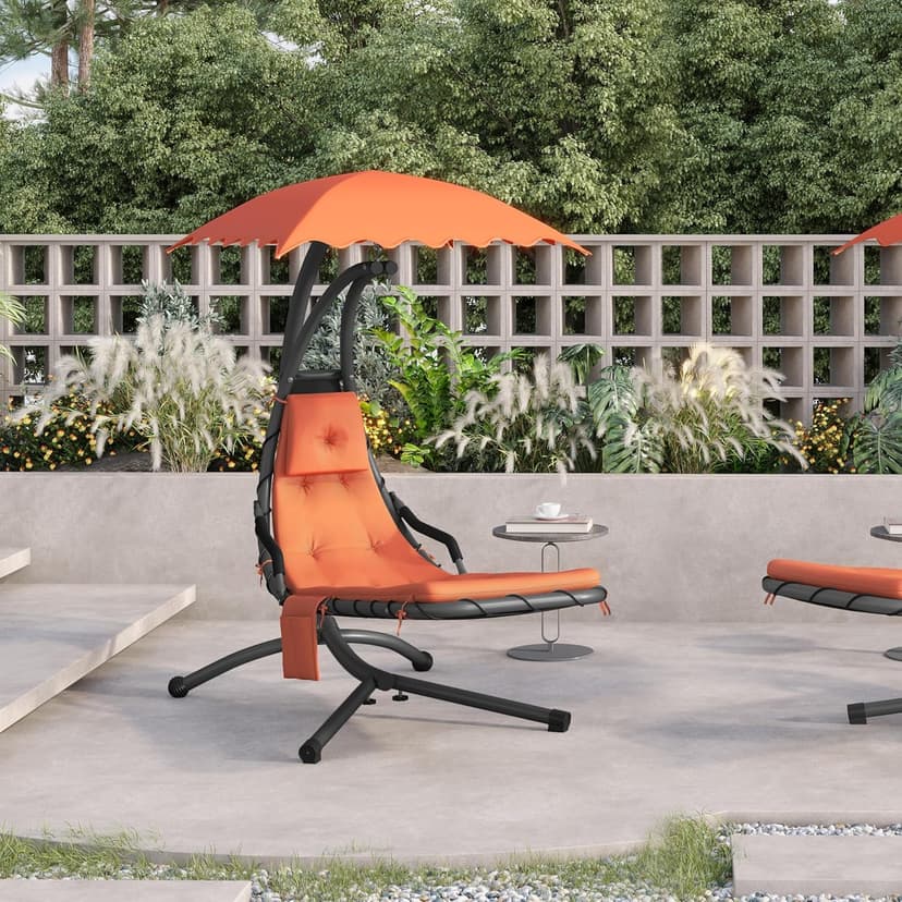Yaheetech Outdoor Hanging Chaise Lounge Chair Hammock Chair w/Built-in Pillow and Removable Canopy for Patio Backyard Deck Garden - Orange