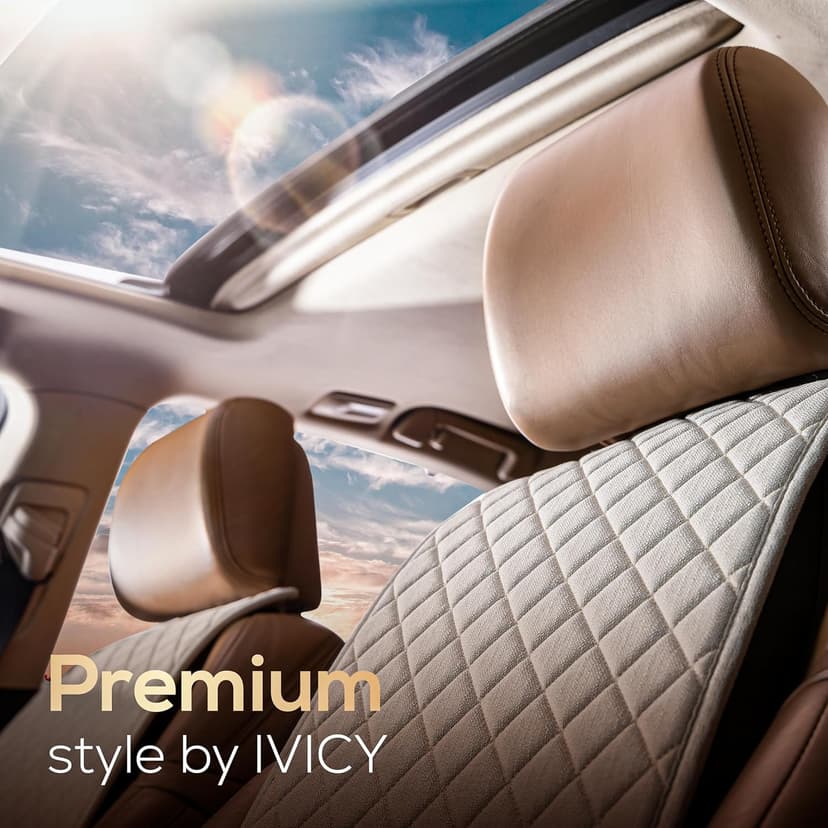 IVICY Linen Car Seat Cover for Cars - Non-Slip Soft & Breathable - Front Car Seat Protector Covers Universal Fits Most Automotive, Vans, SUVs, Trucks - 1 Unit - Beige
