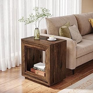 Tribesigns Rustic Wood End Table, 2 Tiered Square Side Table with Storage Shelf, Industrial Sofa Side Table for Living Room, Entrance (Rustic Brown) (1)