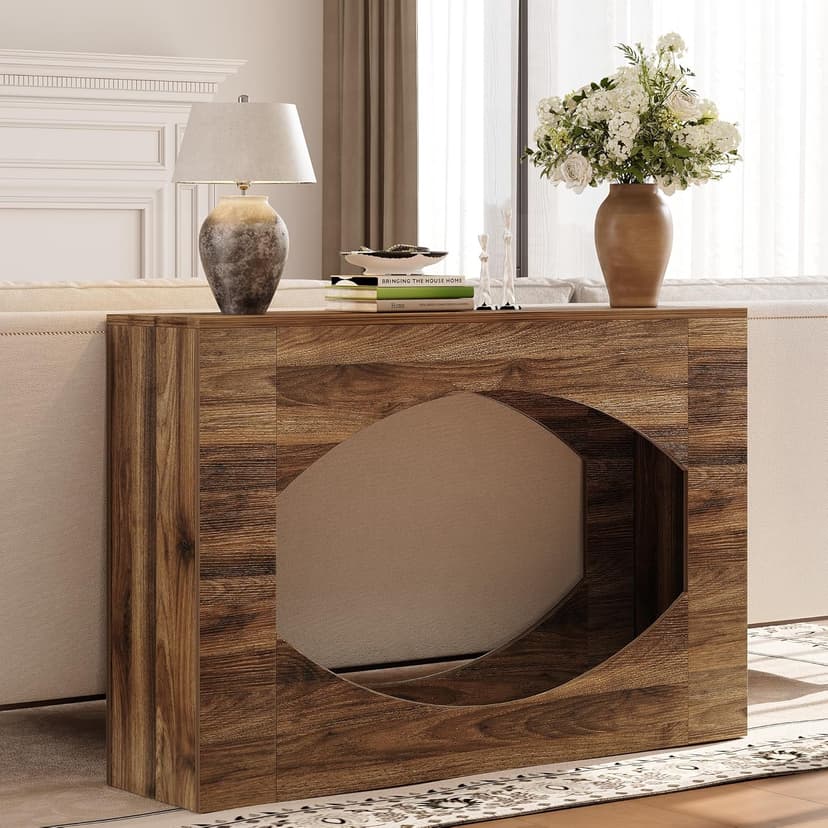 Farmhouse Console Table, 47 Inches Entryway Console Table with LED Light, Sofa Table Behind Couch, Wooden Hallway Accent Table for Entryway, Living Room
