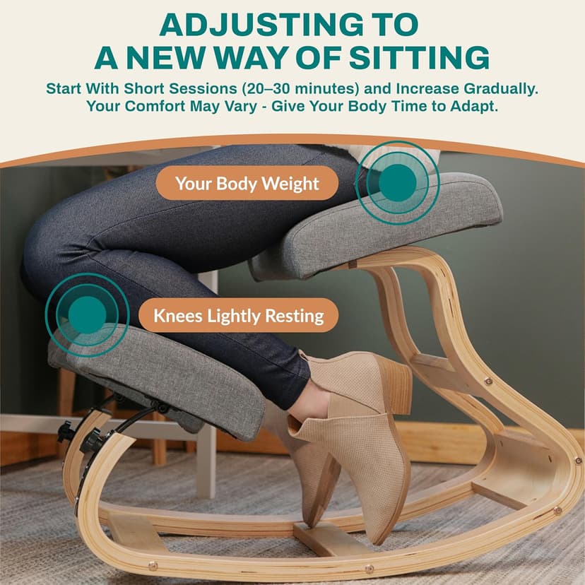Ergonomic Kneeling Chair with 2 Knee Pads - Adjustable Height Rocking Knee Chair or for Posture for Home Office Gift Woman - Angled Kneeling Stool