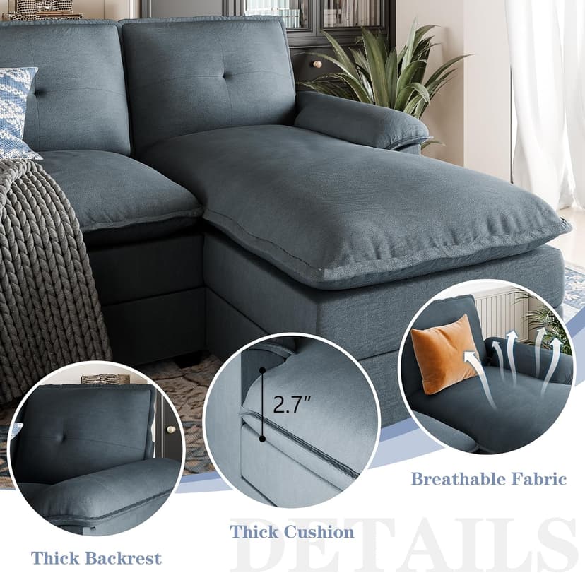 U Shaped Sectional Couch for Living Room,110" 4-Seater Comfy Couch with Double Chaise,Deep Seat Modular Sofa Couches with Thick Cushion & Soft Backrest,Dark Gray