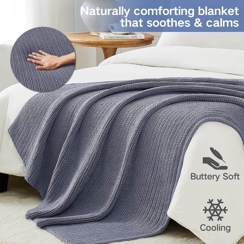 Guohaoi Knitted Weighted Blanket(Light Grey 60"x80" 15lbs),Home Décor Cooling Throw Blanket for Hot Sleepers,Hand Made Chunky Knit Heavy Blanket for Adults Use on Queen/King Size Bed