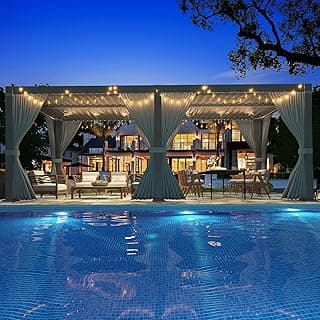 Pergola 10x20 Ft Louvered Pergola Aluminum Outdoor Pergolas W/Adjustable Roof, Waterproof Curtains and Nets Outdoor Gazebo for Deck,Patio,Backyard and Garden