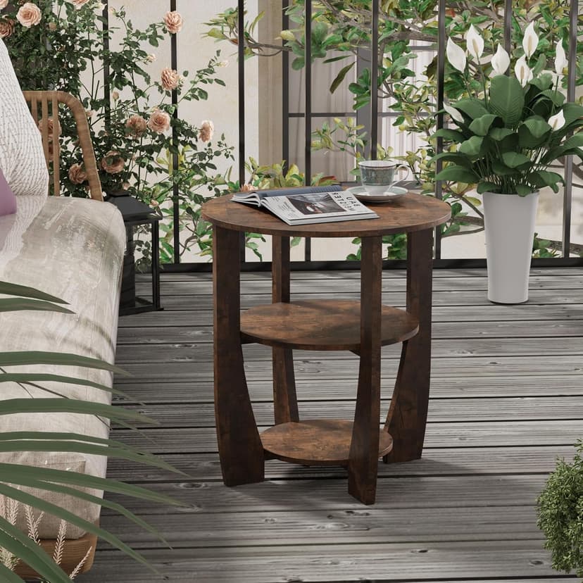Round End Table with Storage Shelf,3 Tier Modern Side Table, Sofa Recliner Side Table,Accent Coffee Table,Nightstand for Living Room Bedroom for Small Spaces,19.7" D x 21.7" H