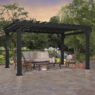 Backyard Discovery Stratford 14' x 12' Traditional Galvanized Steel Pergola Kit with Shade Sail Canopy, Powder-Coated Finish, All-Season Durability, High-Wind Rating for Outdoor Patio, Deck, Garden