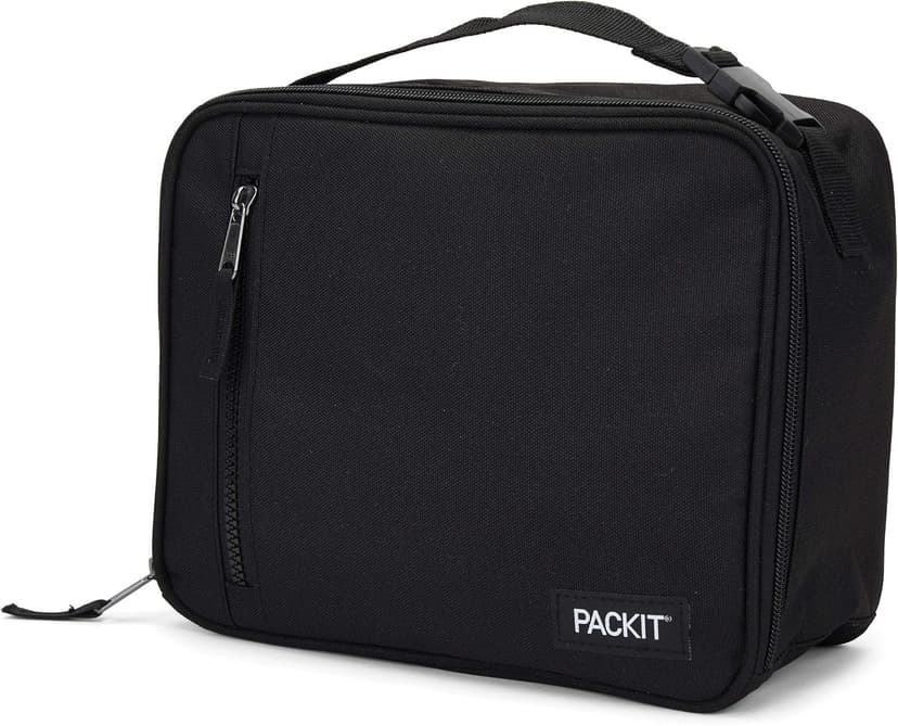 PackIt Freezable Classic Lunch Box, Black, Built with EcoFreeze® Technology, Collapsible, Reusable, Zip Closure With Zip Front Pocket and Buckle Handle, Designed for Fresh Lunches